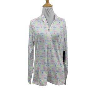 Taylor Jordan Shirt Womens M Medium White Neon TJ Logo Quarter Zip Golf Pullover